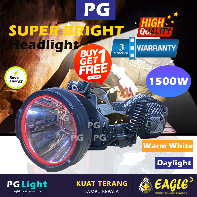 Lampu Kepala KUAT TERANG✨1500W Rechargeable LED Headlamp/Headlight/Super Bright/Fishing/Hunting/头灯