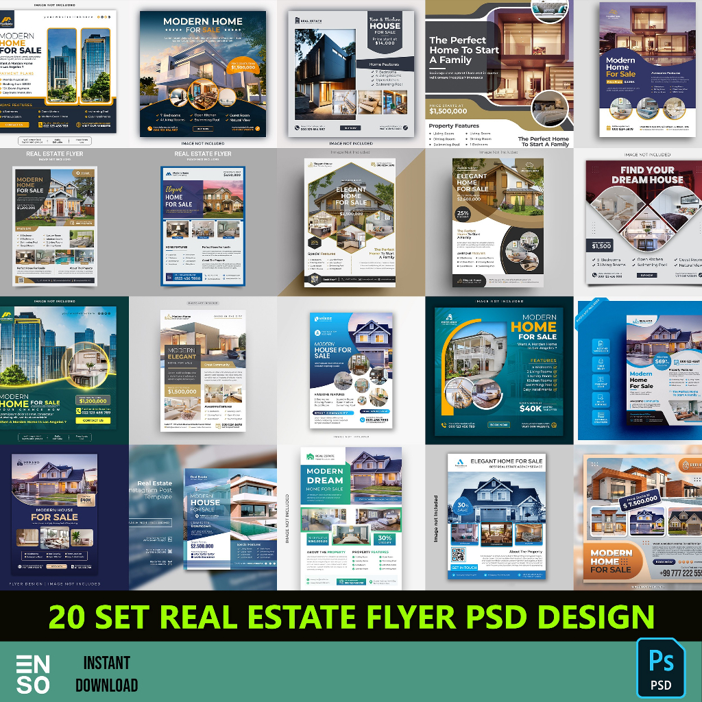 20 Set REAL ESTATE Flyer Mockup Design | Editable Property Flyers Design Mockup (SW141)