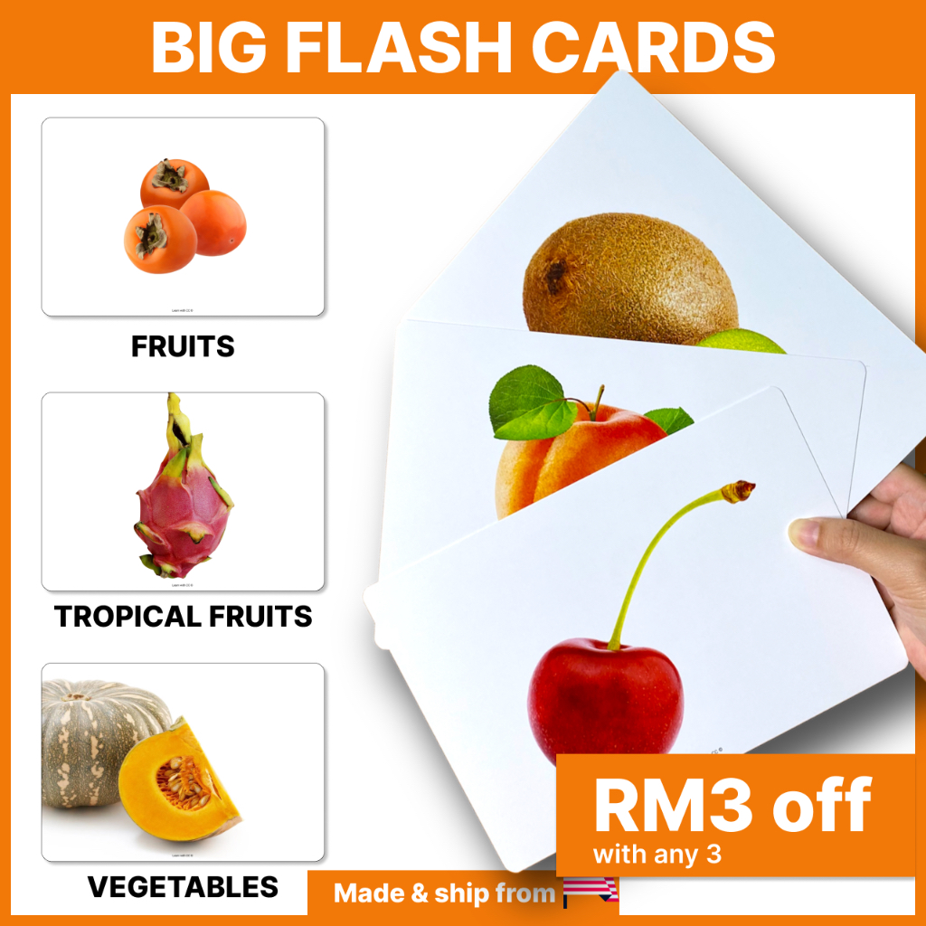 Fruits, Tropical Fruits & Vegetables Flash Cards for Kids, Baby, Big Flash Card, Flashcard, Flashcards, Bayi, toys