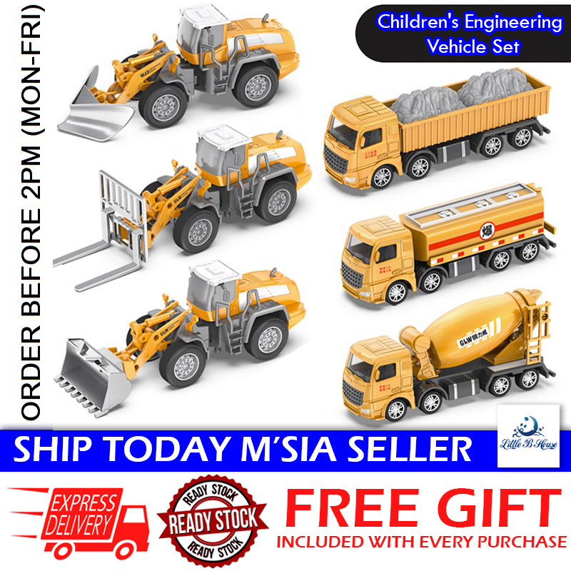 [Little B House] 1:55 Alloy Construction Vehicle Truck Excavator Bulldozer Road Transport Toy Car 合金工程挖掘机 Mainan - BT281