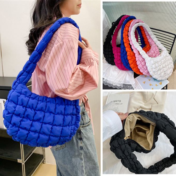 Baggie (Ready Stock) Women Shoulder Bags Hobo Style Medium Quilted Cloud Bag Bubble Korean Tote Office Fashion Student