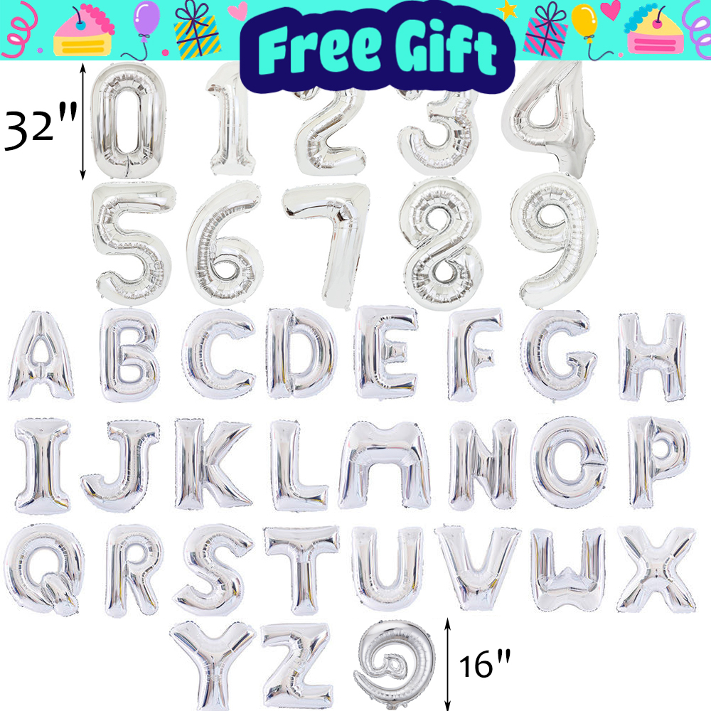 16‘’ Silver A-Z Alphabet Balloons 32inch Number Foil Balloon Birthday Party Decor Party Needs Belon Emas Huruf Nombor 字母