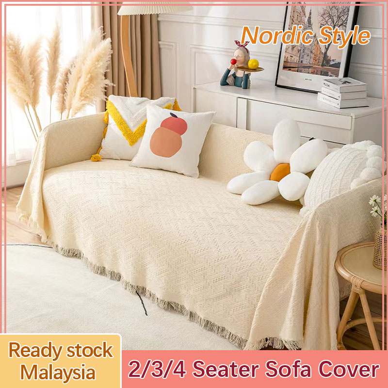 Ready stock！Modern Sofa Cover 2 3 4 ins seat cove cotton Seater White Nordic Simplicity Towel Slipcover Sofa blanket pastoral fabric Cloth Cover l Shape Sofa Towel Set Sarung Sofa release cover Full cover 沙发套 沙發套罩 厚实田园风纯色野餐布沙发套盖布