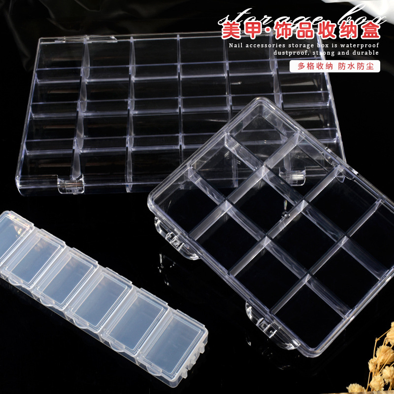 Nail Art Accessories Transparent Storage Box Jewelry Beaded Electronic Components Small Objects with Lid Organizer 透明收纳盒