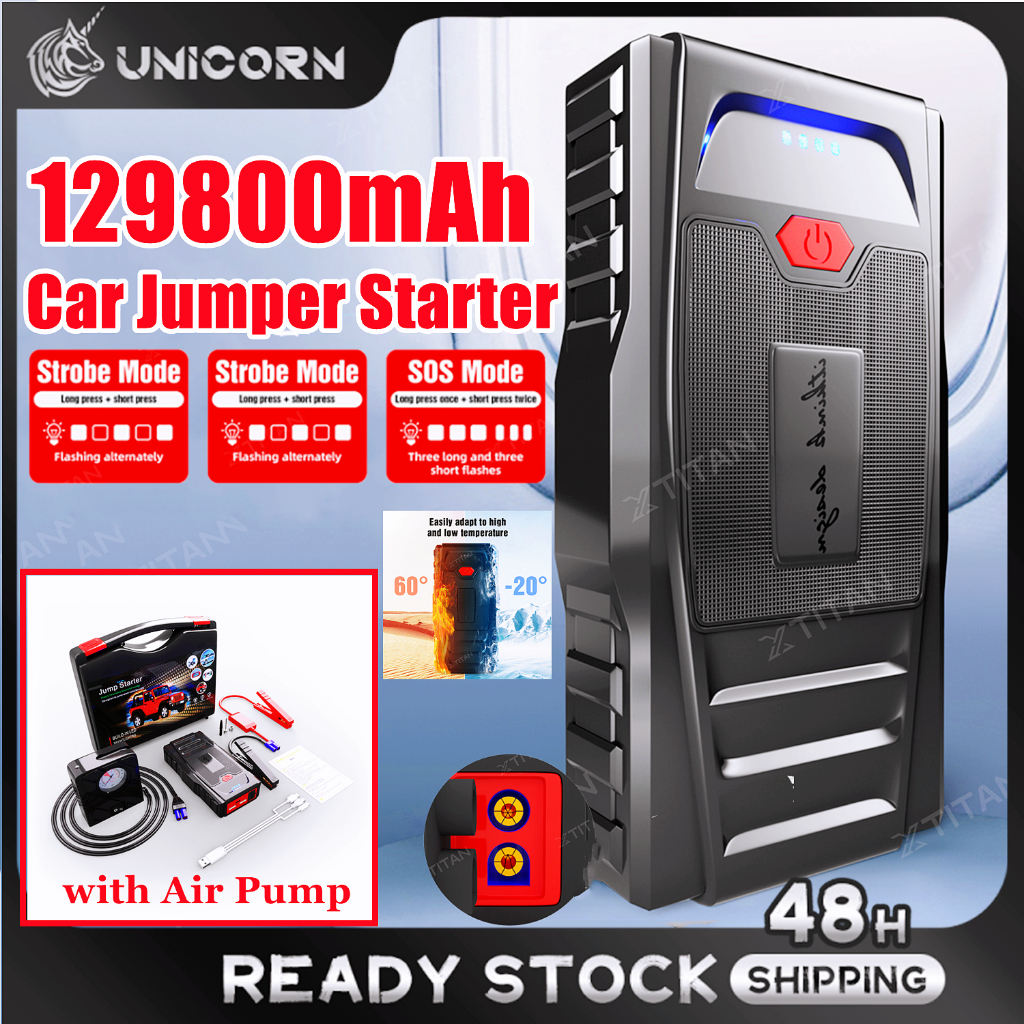 【 NEW 】129800mAh Car Jump Starter Power Bank 3in1 Cable Kereta Emergency Power Supply Starter Car Start Jumper &Air Pump