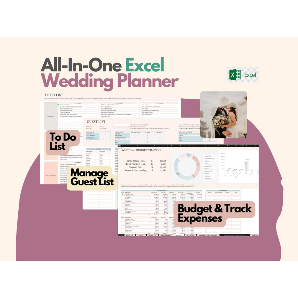 Wedding/Kahwin/Akad Nikah Excel Budget Itinerary Checklist Planner Template Spreadsheet