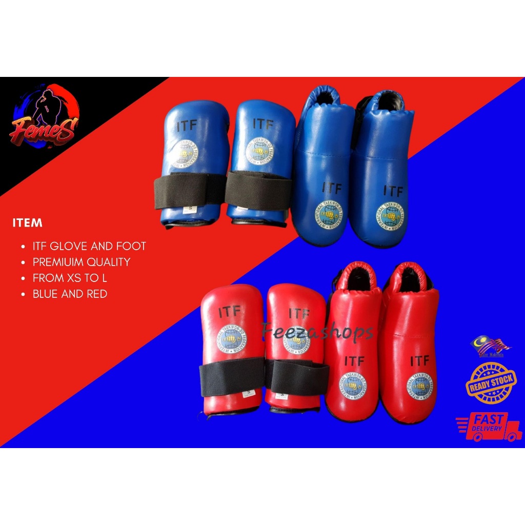 Shipping Daily100% READY STOCK!! Protector Gear ITF Taekwondo Karate Sport Hand Glove Protection Foot Guard Red and B