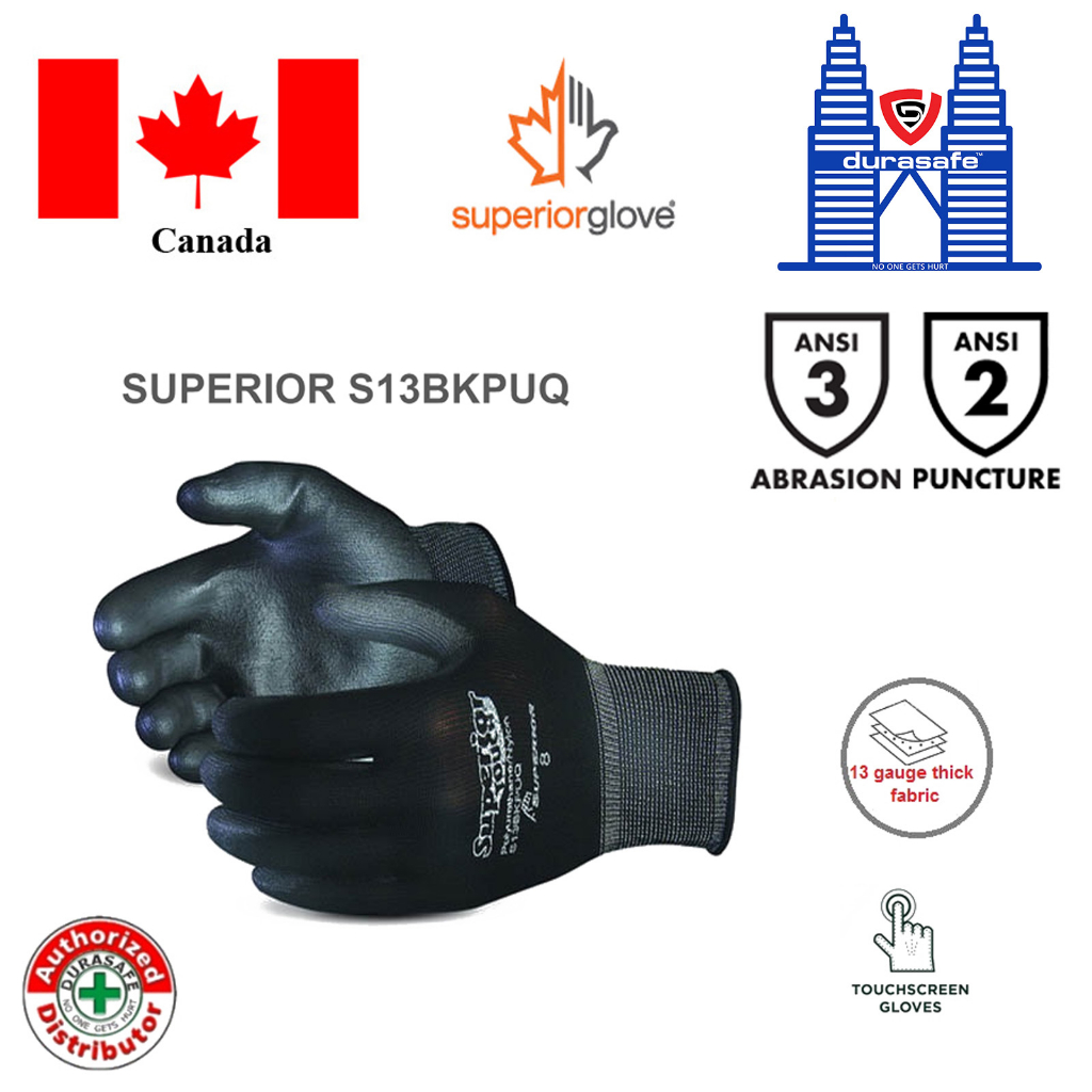 SUPERIOR S13BKPUQ Economy PU Palm Coated Knit Nylon Glove Black Size 7 – 10