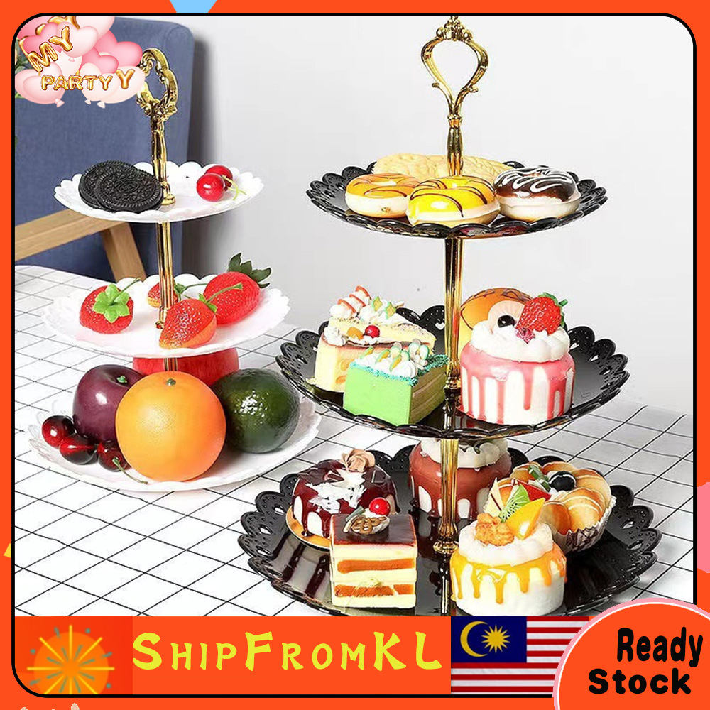 Dessert Stand Cake Stand Fruit Cupcake Display Dessert Stand Birthday Party Wedding High Tea 3-Tier Plastic Round