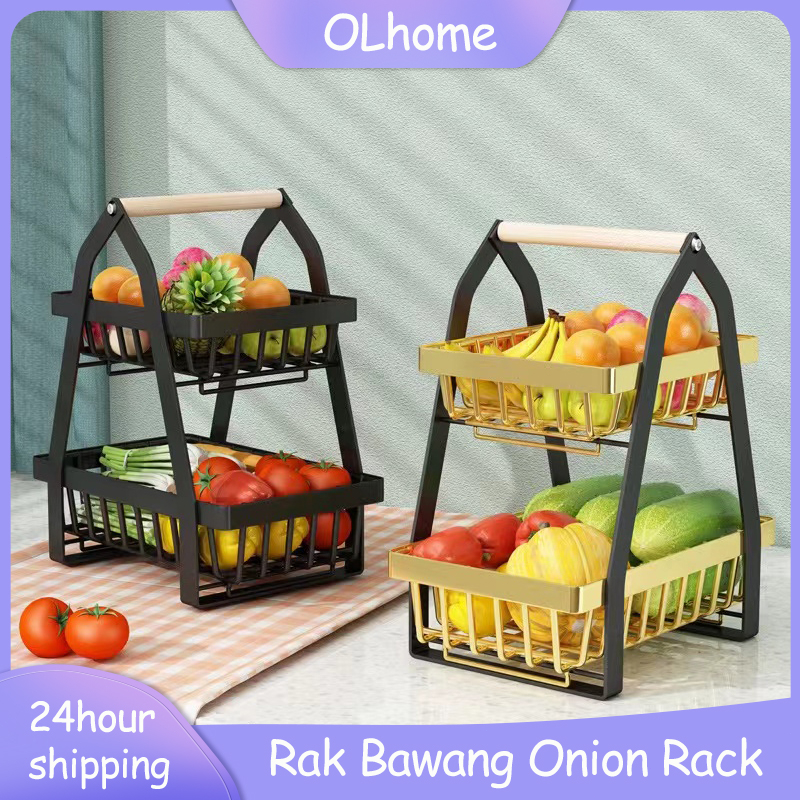 2 Tier Onion Rack Fruit Basket Rak Bawang Bertingkat Vegetable Storage Rack Household Toiletries Storage Rack 水果篮