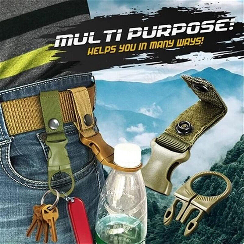 Portable Buckle Water Bottle Holder Camping Hiking Picnic Hanger Outdoor Tactical Gear Gantung Botol Air 户外织带水瓶外挂扣