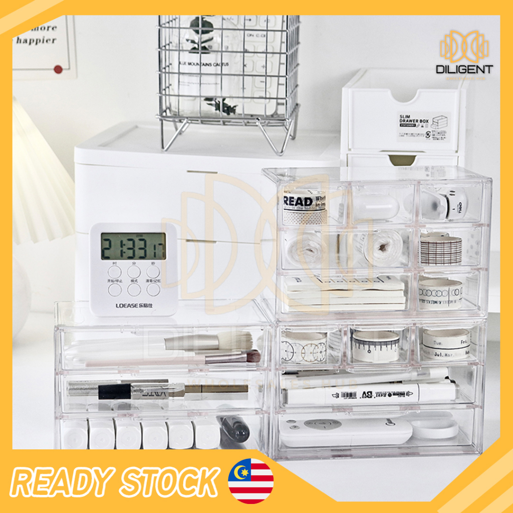 【D285 READY STOCK】 New Transparent Desktop Organizer Box Stationery Cosmetic Bracelet Jewelry Cosmetics Display Box