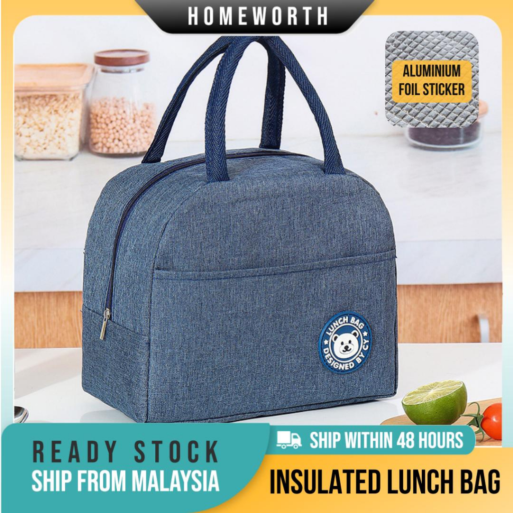 HOMEWORTH Insulated Lunch Bag Thermal Cooler Picnic Container Box Lunch Food Bags Bekal Makanan Tahan Panas