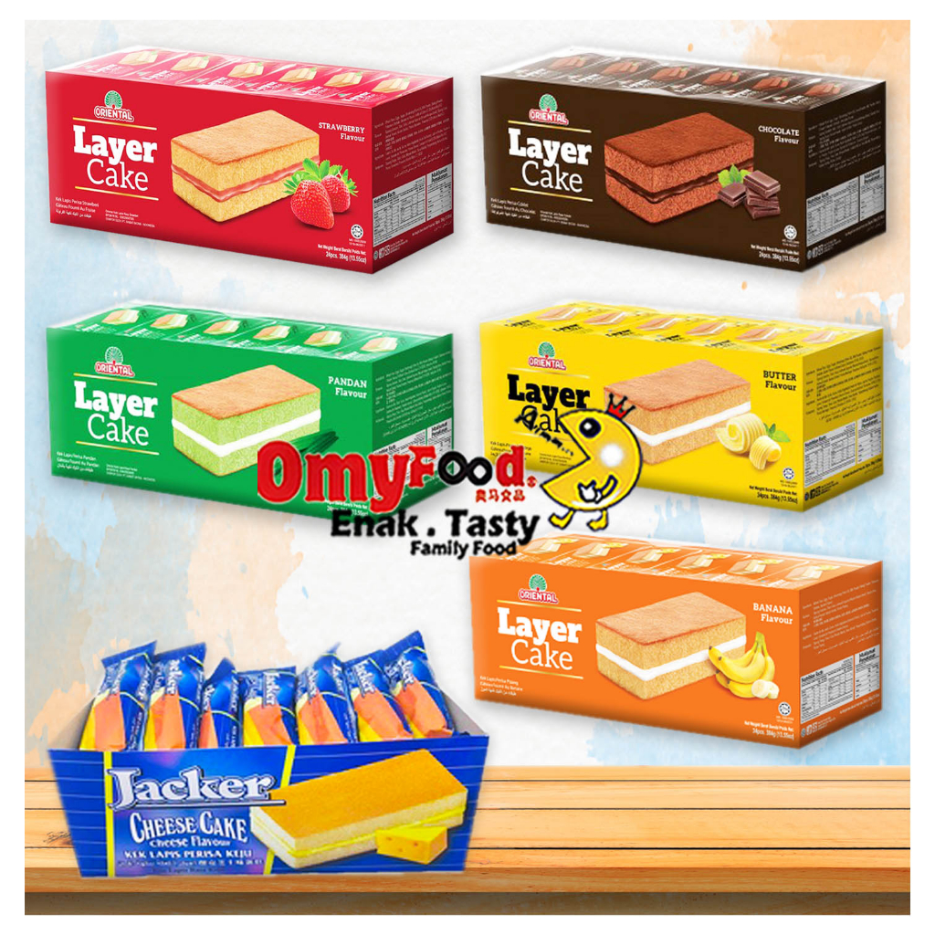 384g (24pcs) Oriental Layer Cake [Strawberry/ Pandan/Chocolate/Banana/Butter] Jacker [Cheese][OmyFood]