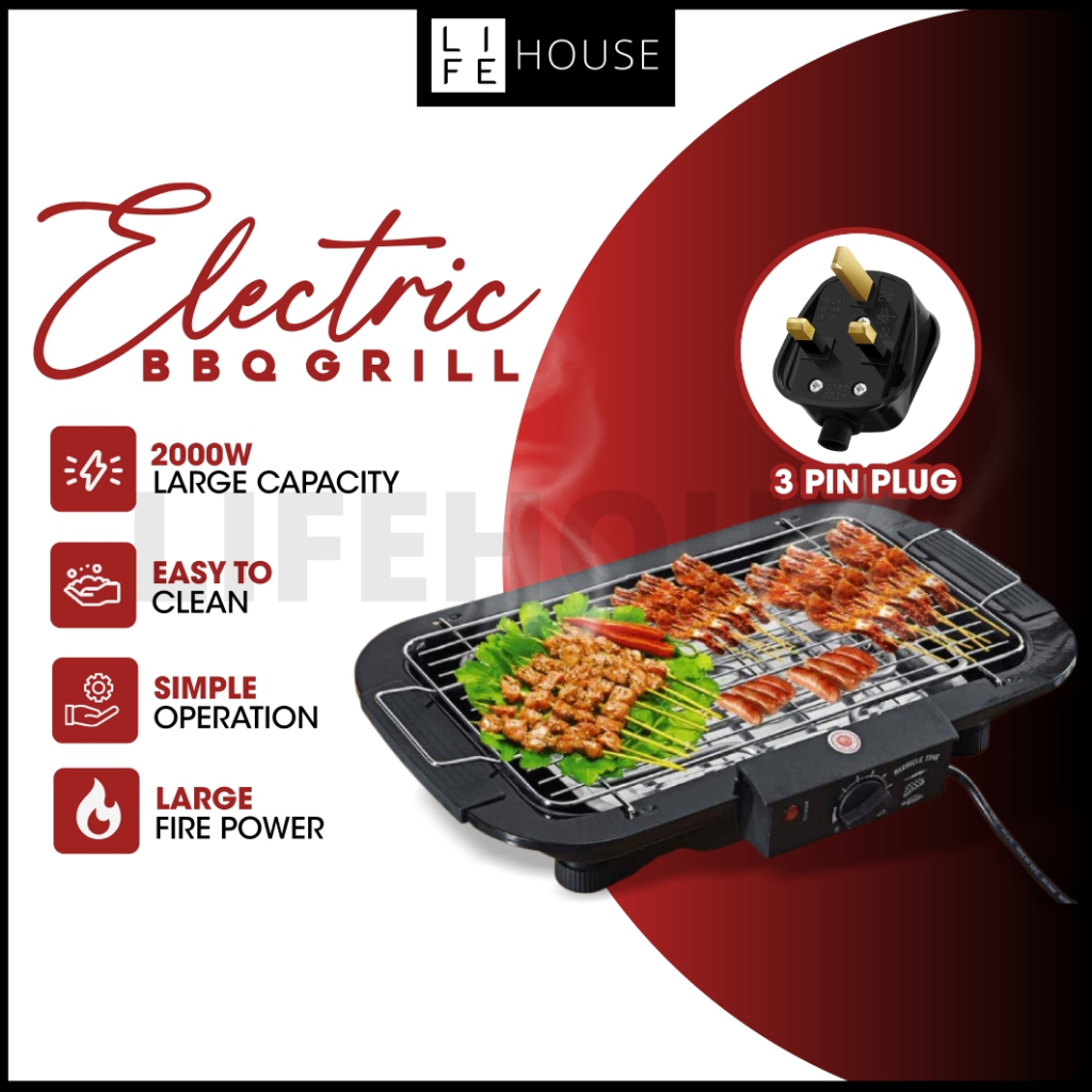 [3 PIN PLUG] Electric Barbeque Grill Outdoor Electric Grill Pan Teppanyaki Grill BBQ Non-Stick Electric BBQ Cookware