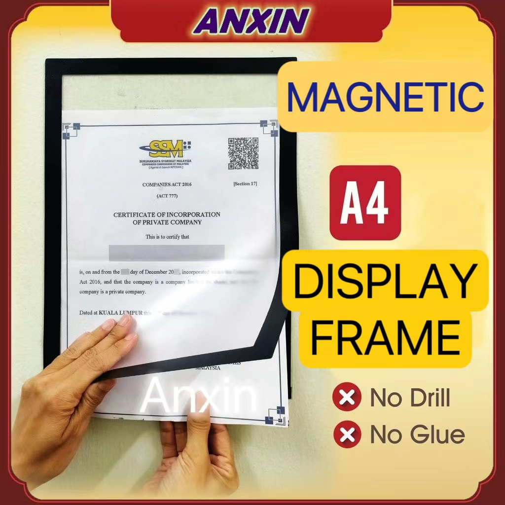 A4 document display magnetic frame PVC protector cover certificate SOP poster sticker picture photo frame office school