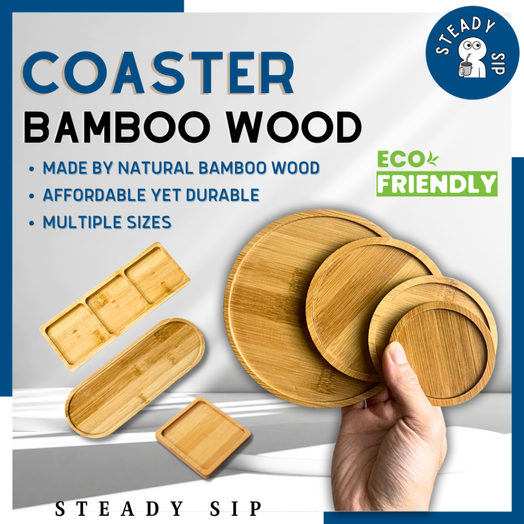 Steady Sip Bamboo Wood Coaster Cup Placemat Coaster Set 木杯垫木垫 拍摄道具 Photography Props Wooden Coaster Cup Mat lapik gelas