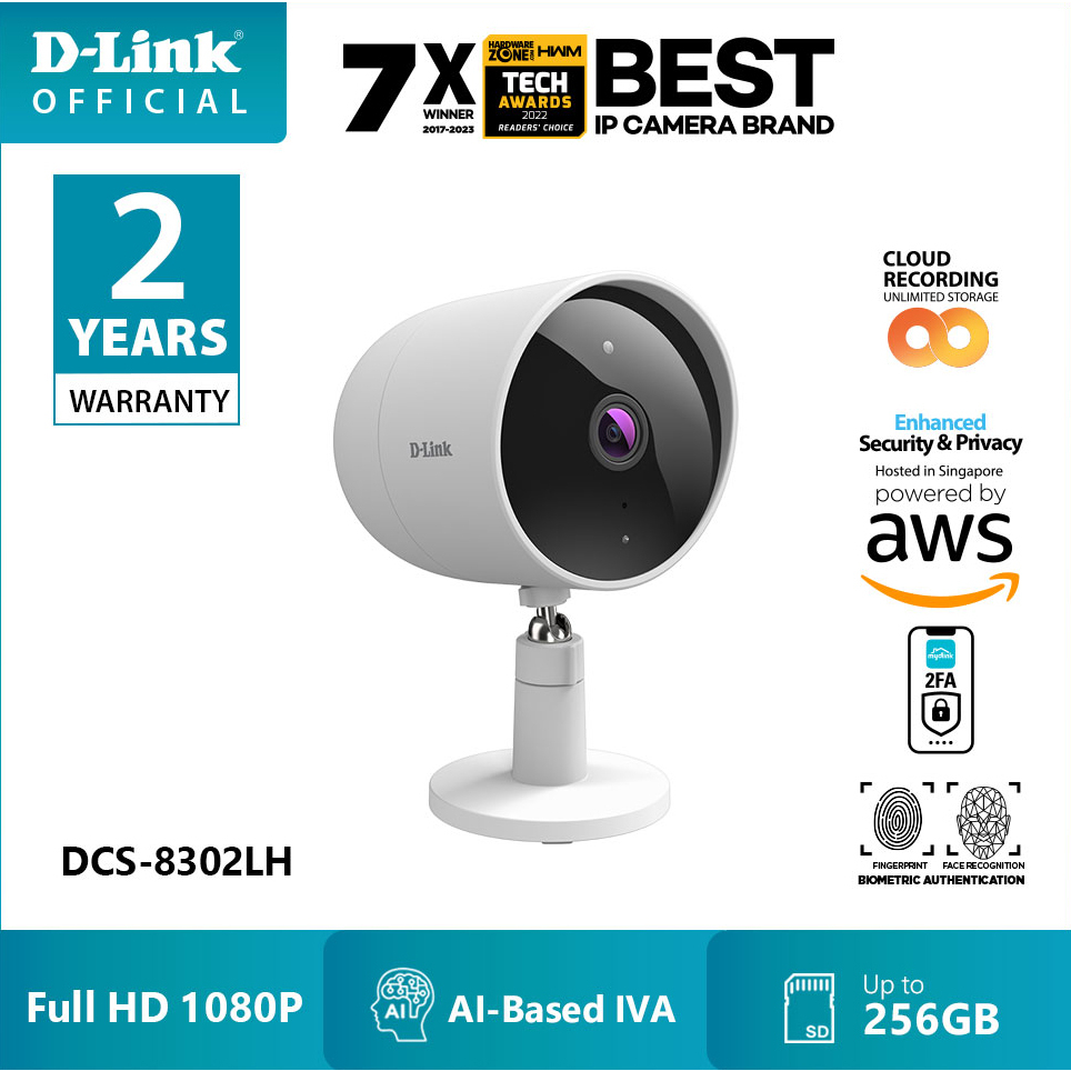 D-Link DCS-8302LH Outdoor/Indoor True Full HD 30fps Wireless WiFi AI-based Smart Camera (CCTV) FREE Cloud Recording