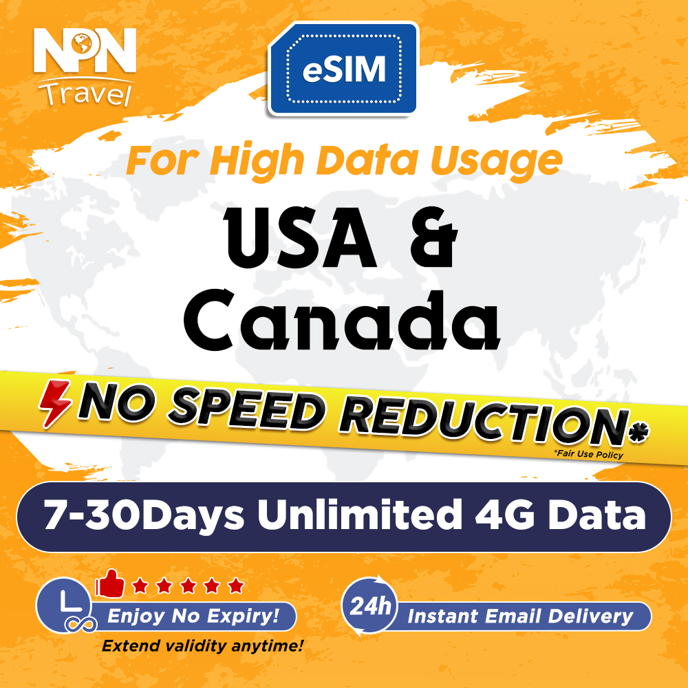 USA & Canada eSIM Card 7-30 Days Daily 500MB/1GB/2GB Unlimited 4G Data | Instant 24h Email Delivery | High Speed Travel