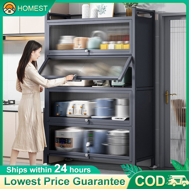 HM 5layer Kitchen Cabinet Microwave Oven Rack Storage Shelves with Door Multifunctional shelf Kabinet Rak Dapur 厨房置物架