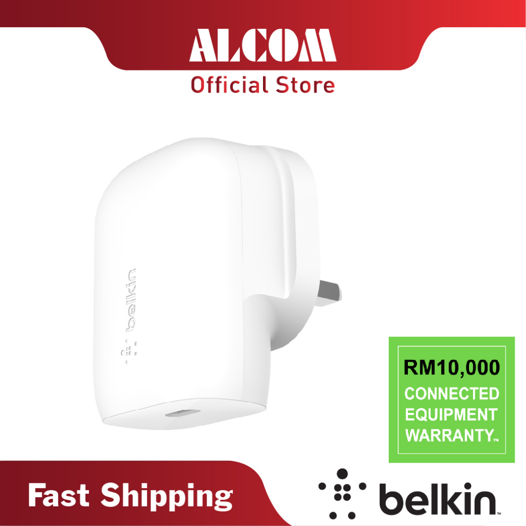 BELKIN WCA005MYWH BoostCharge Wall Charger with 30W, PPS Tech, Fast Charging, Type-C Port & Travel-Ready Size