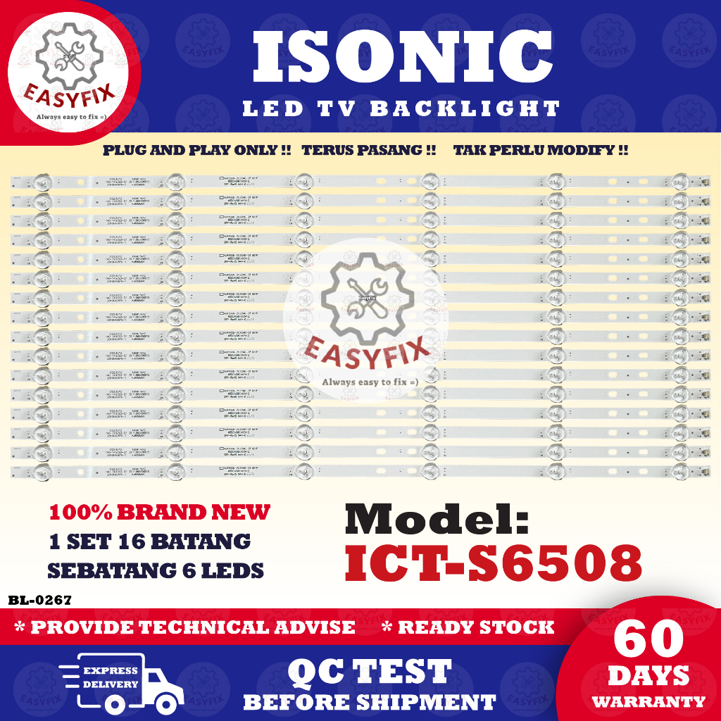ICT-S6508 ISONIC 65 INCH LED TV BACKLIGHT (LAMPU TV) 65" LG LED BACKLIGHT ICT S6508 ICT-6508