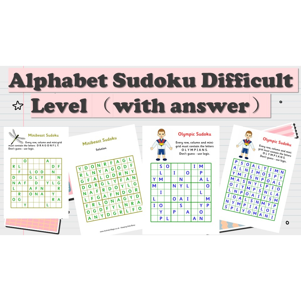 [PRE056] 21 pages Alphabet Sudoku Difficult Level （with answer） Worksheet for Pre-school PDF version 字母数独 电子书