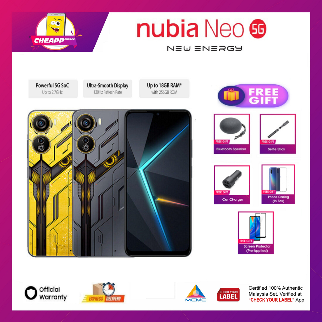 (MYSET) Nubia Neo 5G (8GB+10GB RAM +256GB ROM) 120Hz Refresh Rate l Dual Sim 50MP UltraClear l 22.5W Fast Charge 4500mAh