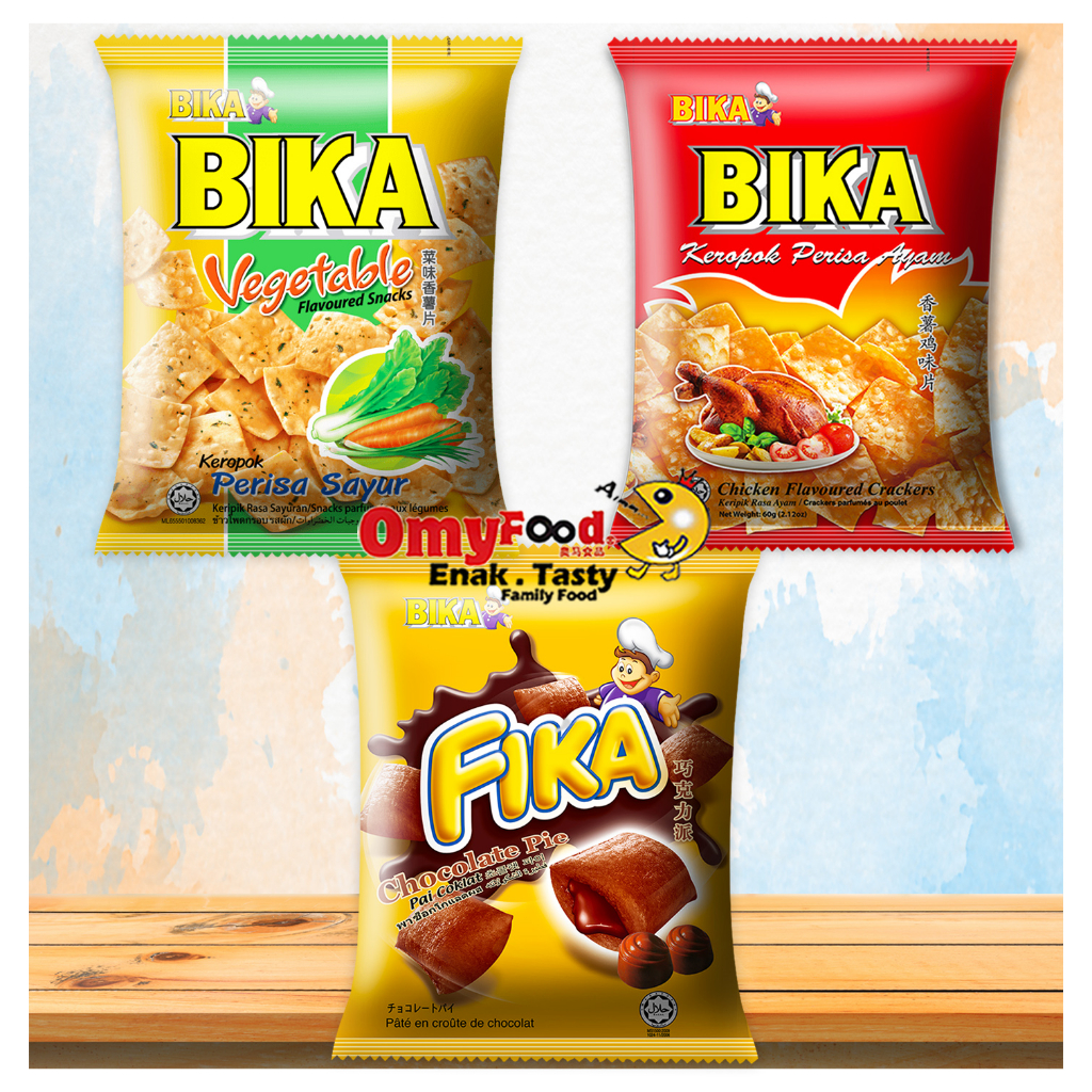 60g, 70g Big Pack Bika Vegetable Flavoured Snack / Chicken Flavoured Crackers / Fika Chocolate Pie [OmyFood]