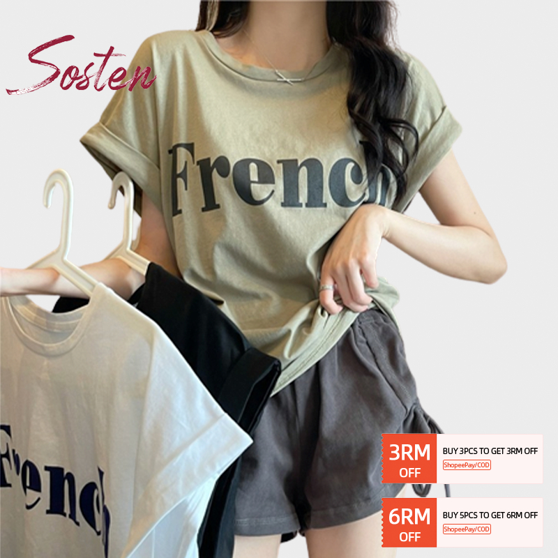 【NEW 2024】ST324 M-2XL Women Short Sleeve T Shirt American Casual Loose Baju T Shirt Lengan Pendek Perempuan