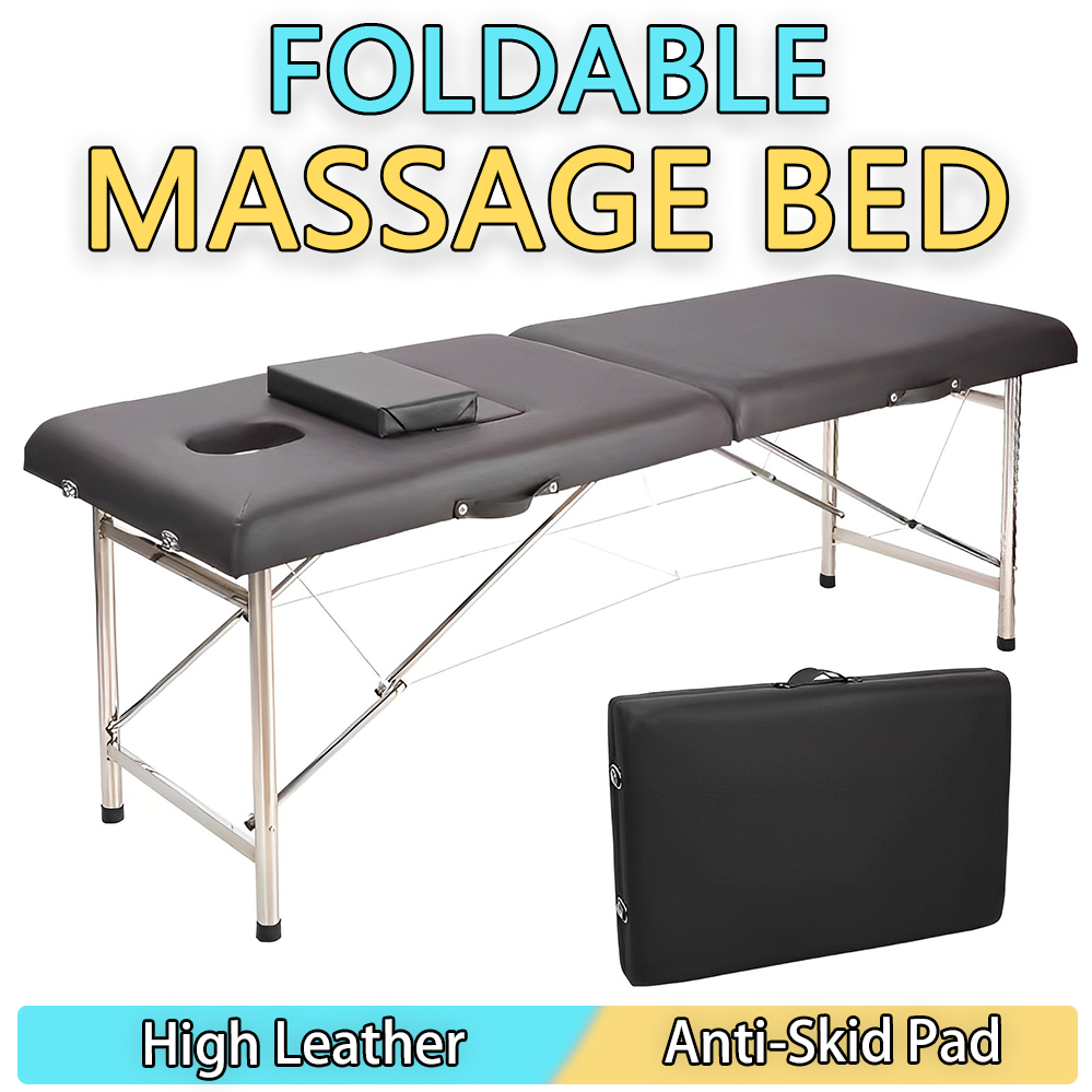 Foldable Stainless Massage Bed+Pillow MassageTable Portable Beauty Bed按摩床 Spa Facial Bed Spa Table180*60*65CM Black/Pink