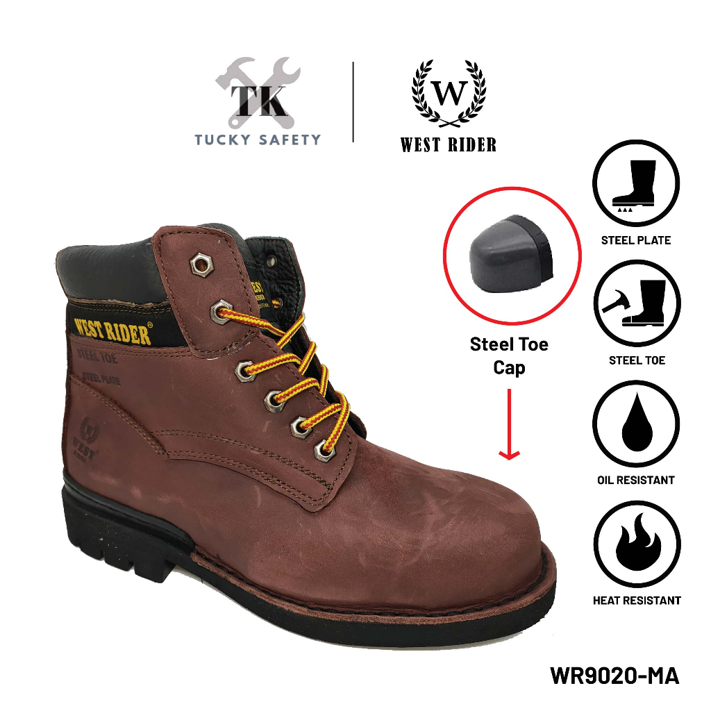 ( SIZE 6-11 ) WEST RIDER LEATHER HEAVY DUTY MID CUT LACE UP SAFETY BOOT / KASUT KERJA TALI LELAKI WR9020-MA