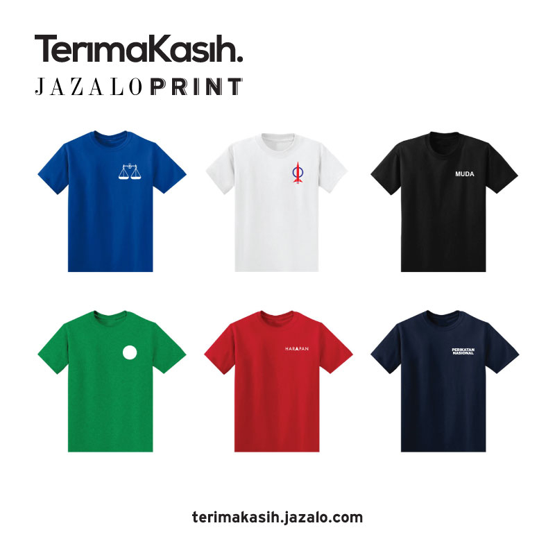 TerimaKasih. Baju Logo Mini PH BN PN PAS MUDA DAP Parti Politik Malaysia T-shirt