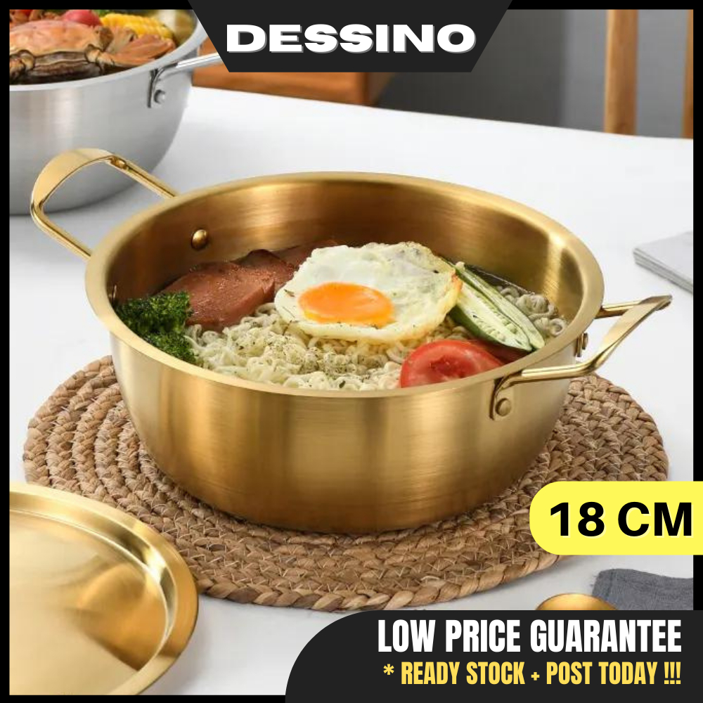 DESSINO Korean Ramen Pot Noodle Gold Hotpot Golden Periuk masak Maggie Pots With Handle Soup Cooking Pot Korean Style