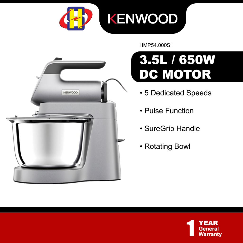 Kenwood Hand Mixer (3.5L/650W) DC Motor 5-Speeds Pulse Chefette Hand Mixer & Stand HMP54.000SI