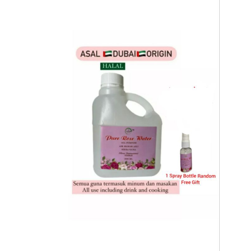 PURE ROSE WATER/AIR MAWAR ASLI 1000ML(ROSA DAMASCENA) Antivid