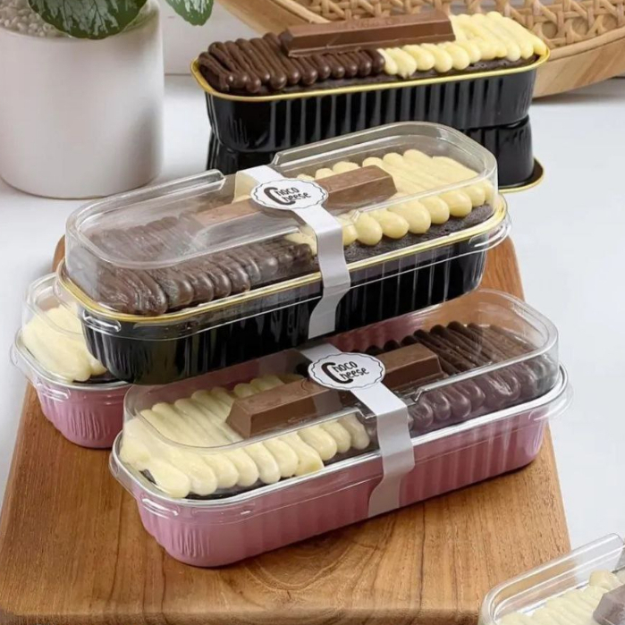 RORA - 200ml Microwave Oven Safe Mold aluminum foil cake cup rectangular mousse Macaroni Cheese Box With Clear Lid