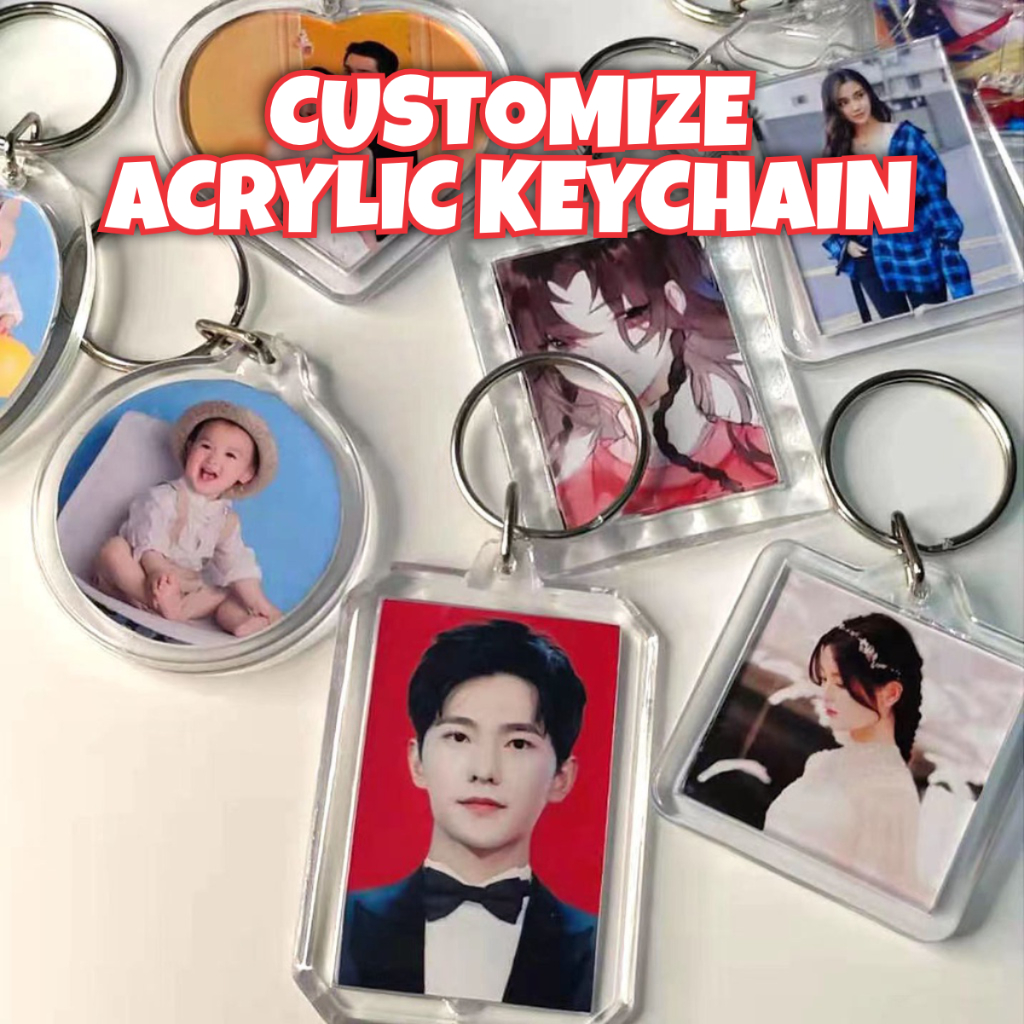 Acrylic Insert Photo Keychain Customized Name Couple Girlfriends Custom Frame Handmade DIY Pendant Split Ring KeyChains