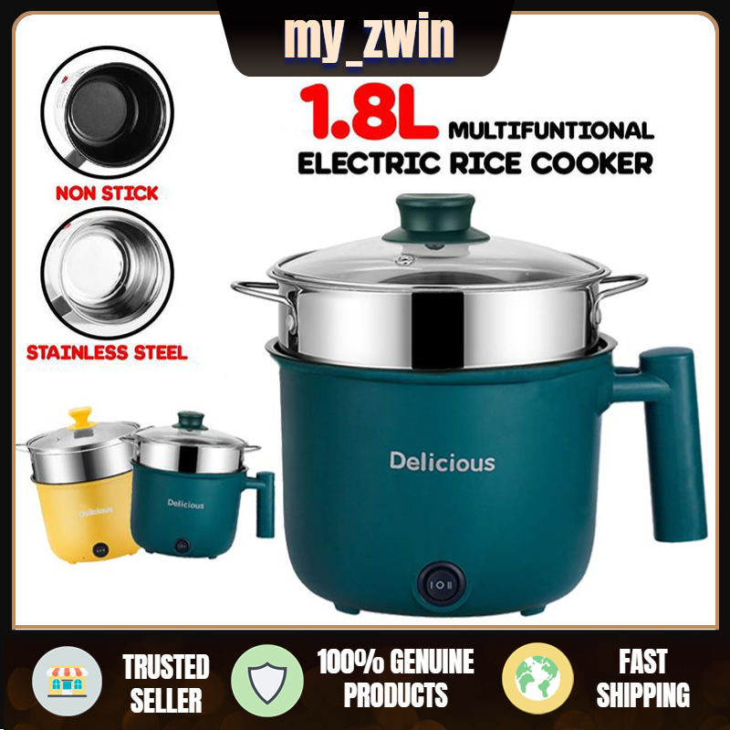 1.8L Non Stick Electric Pot Mini Rice Cooker With Steamer Frying Pan Electric Cooker Cooking Pot Periuk Nasi