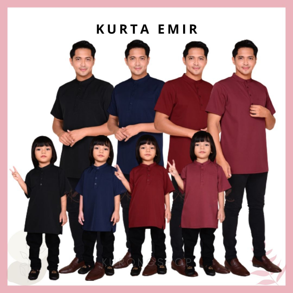 SALE EMIIR KURTA Lengan Pendek XS - 4XL Sedondon Ayah Anak Hitam Navy Blue Maroon Royal Red Dusty Kurta Raya Budak