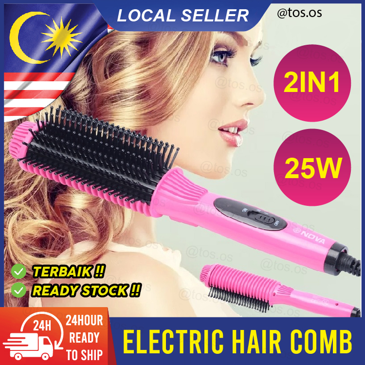 Nova 2in1 Hair Straightener Comb Brush Electric Hair Straightening Curler Brush / Sikat Rambut Elektrik