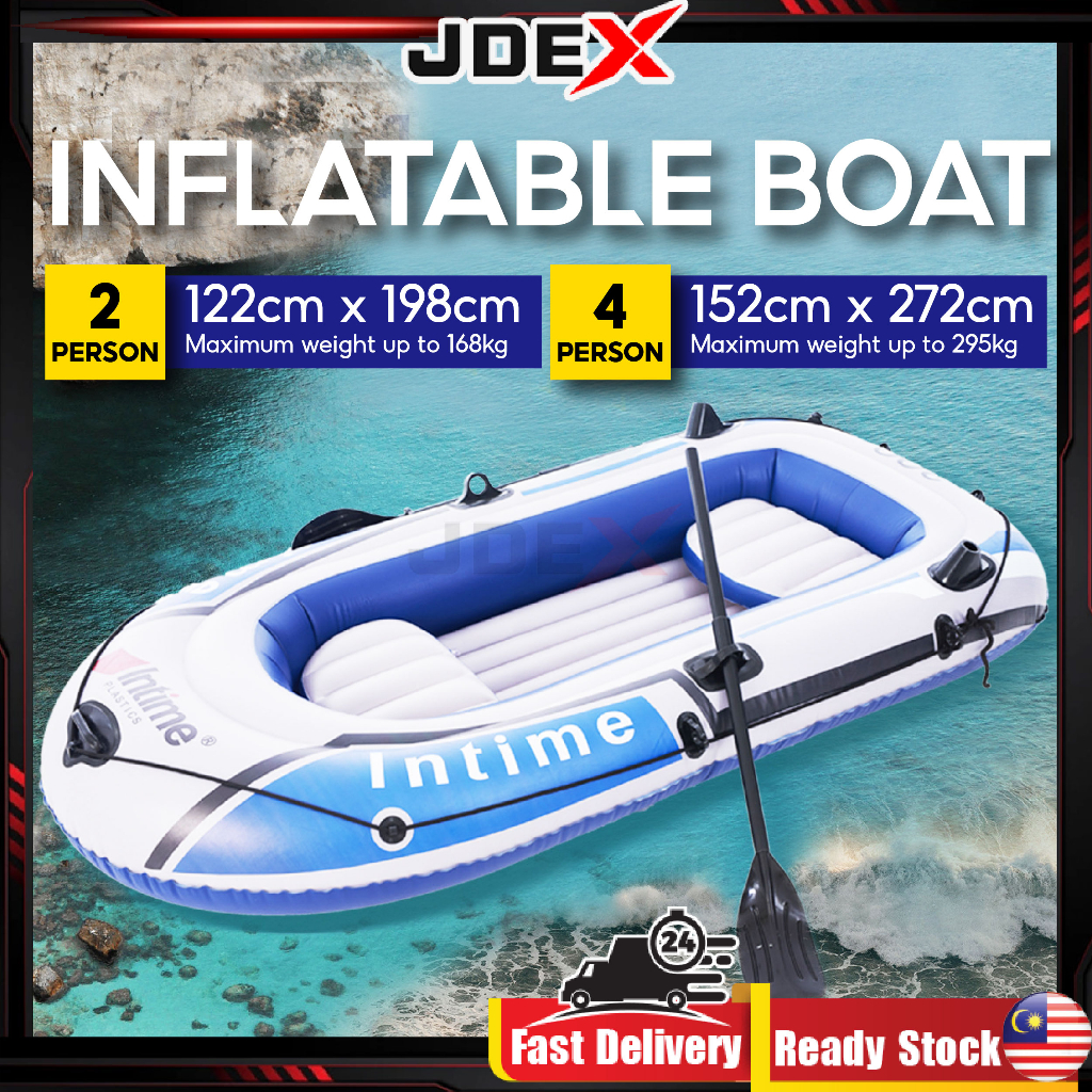 JDEX Intime Inflatable Boat 2/4 Person PVC Rubber Inflatable Boat Thick Portable Kayak Fishing Boat Kayaking Boats