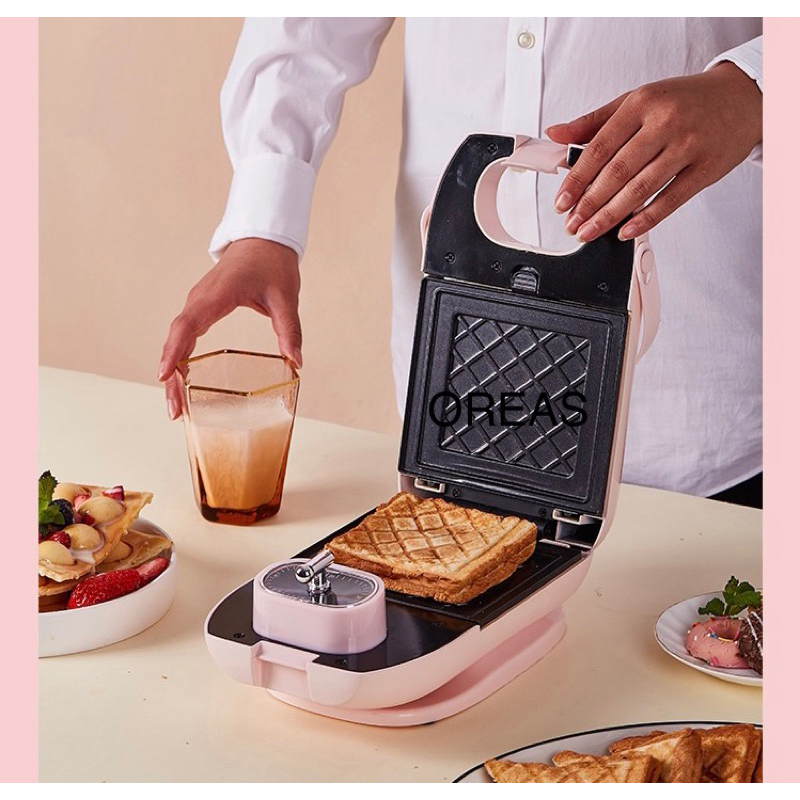 OREAS Electric Sandwich &Waffle Maker Auto Off Timer Timing Non-Stick Double Sided Baking Tray Toaster Breakfast Machine