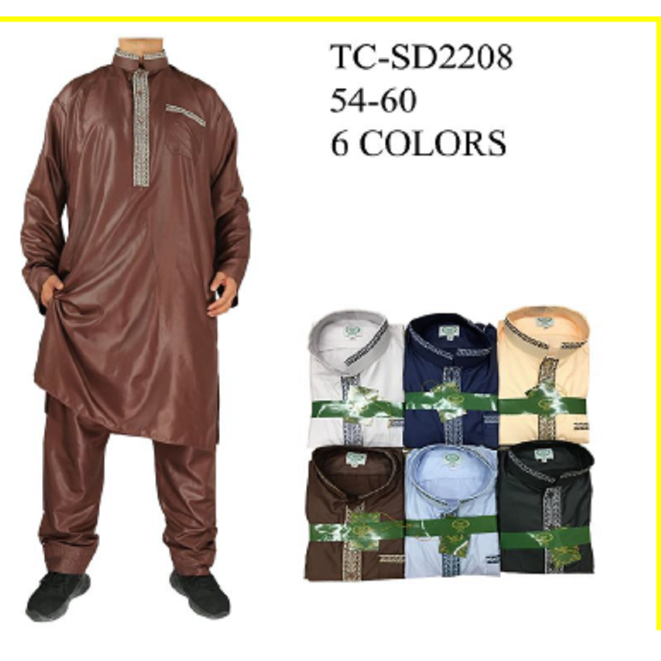 2 Piece Afghan Pakistan Mens Dress Shirt Tousers Formal Eid Muslim Prayer Clothes Casual Long Sleeve Color Quality Luxur