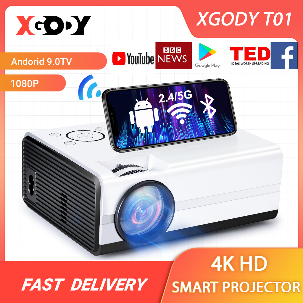 【Local Seller】XGODY 8000 Lumens 1080P Android 9.0 Smart Projector LCD 5G WiFi Bluetooth Portable Home Theater Projector