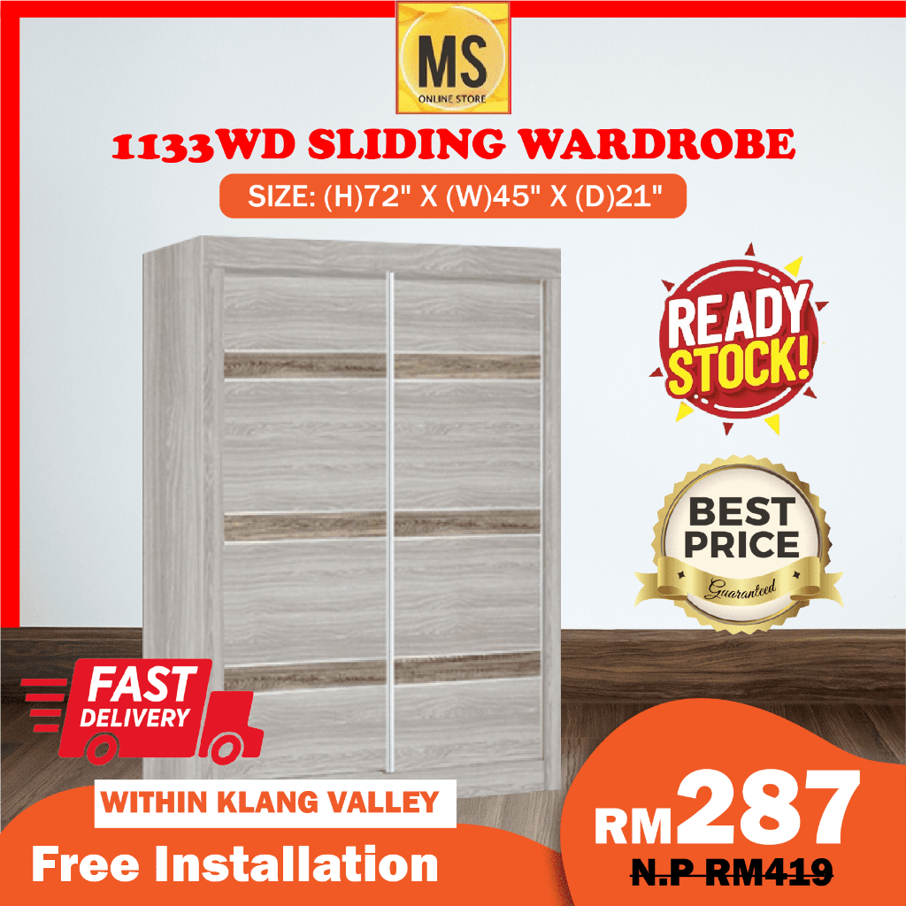 ( KL & SELANGOR ) HARGA MURAH 1133WD ALMARI BAJU / SLIDING WARDROBE*WHITE WASH COLOUR*Furniture Installation Klang Valle