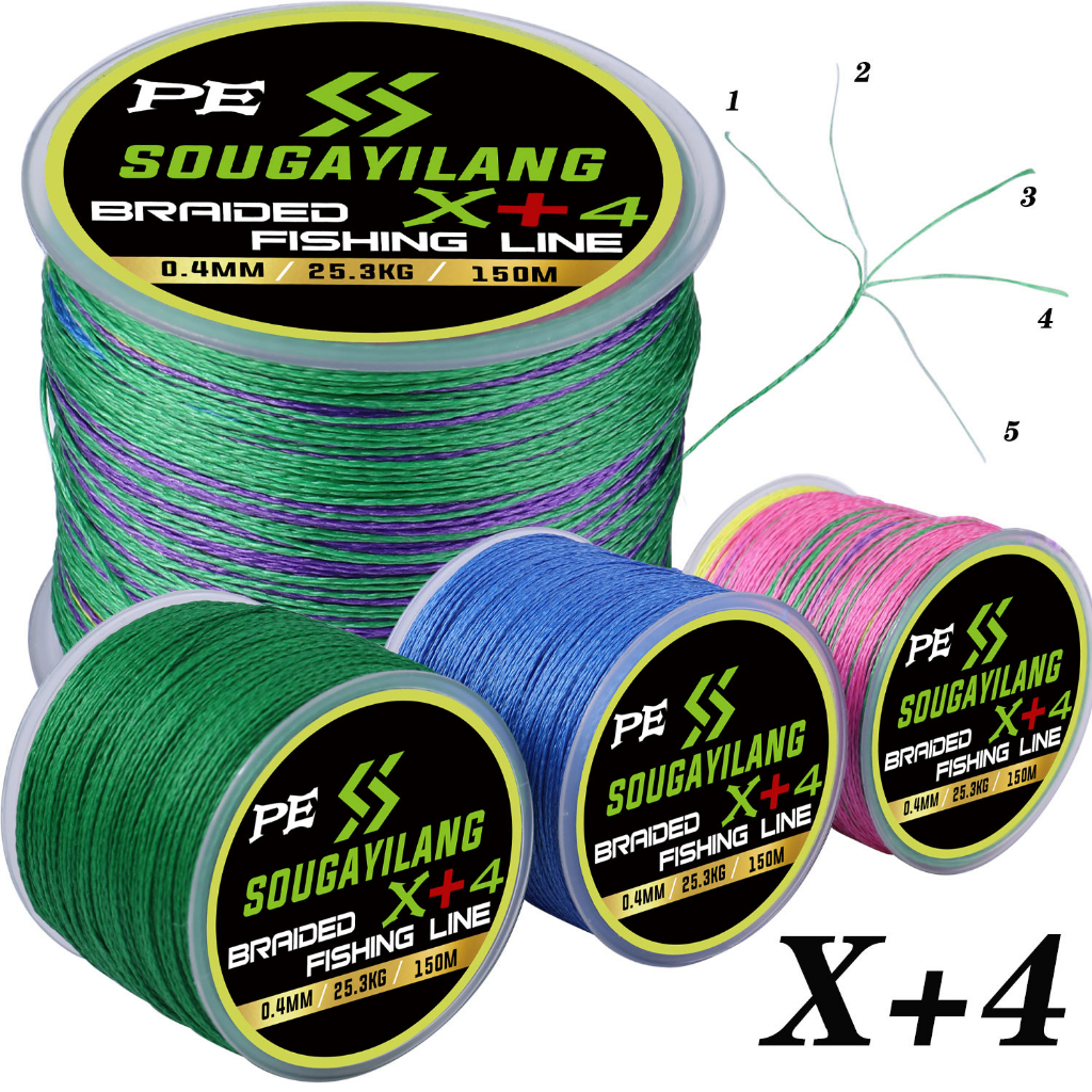 Sougayilang X+4 Strand PE Braided Fishing Line For Freshwater Or Saltwater (150M/Max Drag 25.3kg/12.3-55.8lb)