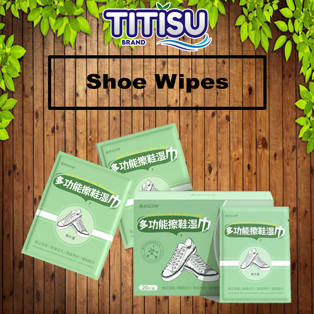 [20 Pcs] Shoe Wipes Green Box Individual Pack Sneakers Cleaning Wipes Sport Shoes Pembersihan Penjagaan Kasut Sukan