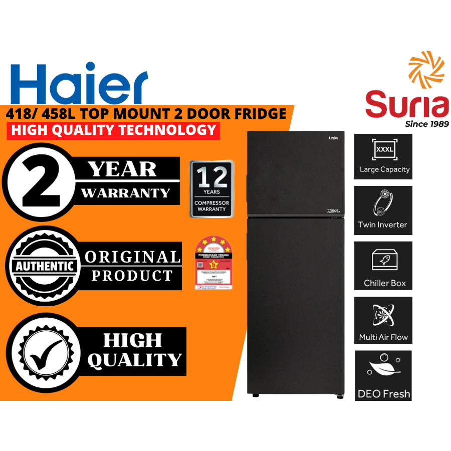 (Free Delivery Penang,Kedah & Perlis)Haier 358L/418L/458L Top Mount 2 Door Refrigerator HRF-318IHM HRF-418IHM HRF-458IHM