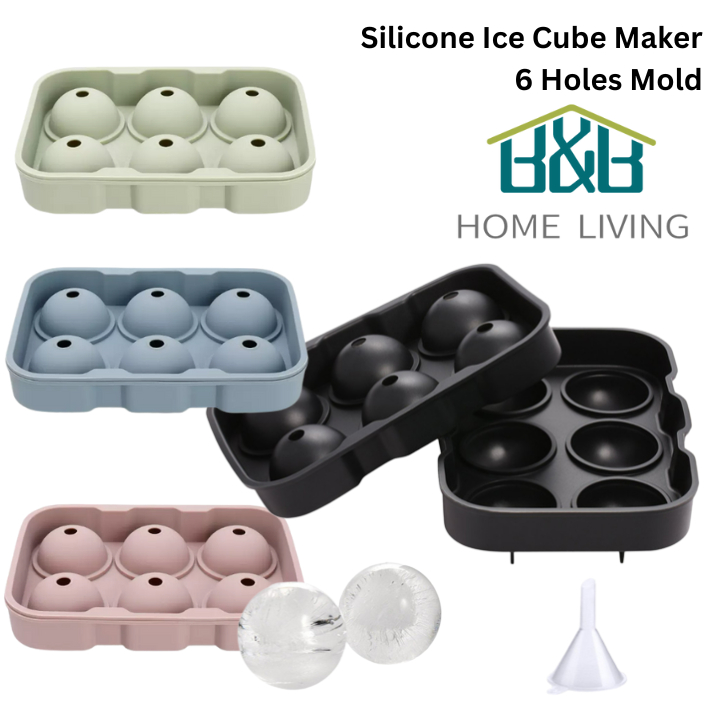 6 Grid Ice Cube Tray Mold Ice Ball Maker Whiskey Wine Cocktails Beverages Food Grade Flexible Silicone BPA Free